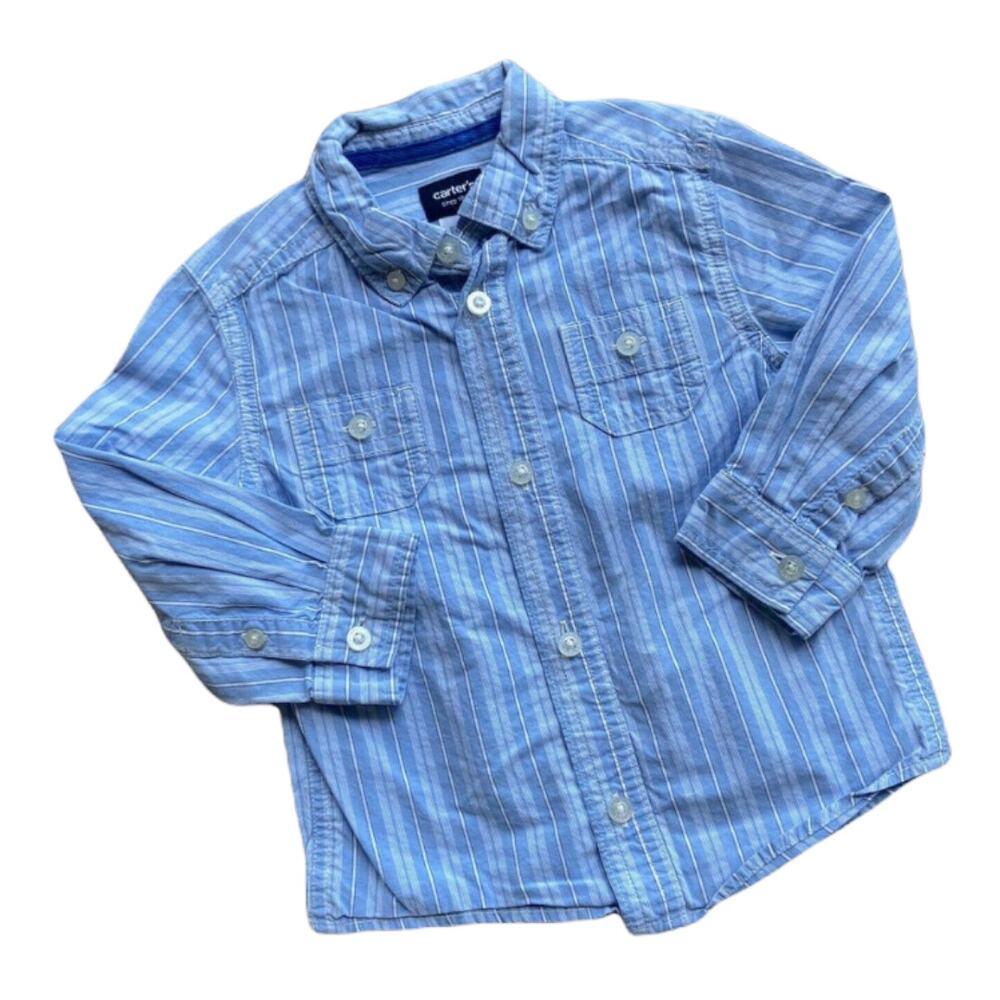 Carter's Boys Shirt Size 24 Months Blue White Striped Button Down Front Up